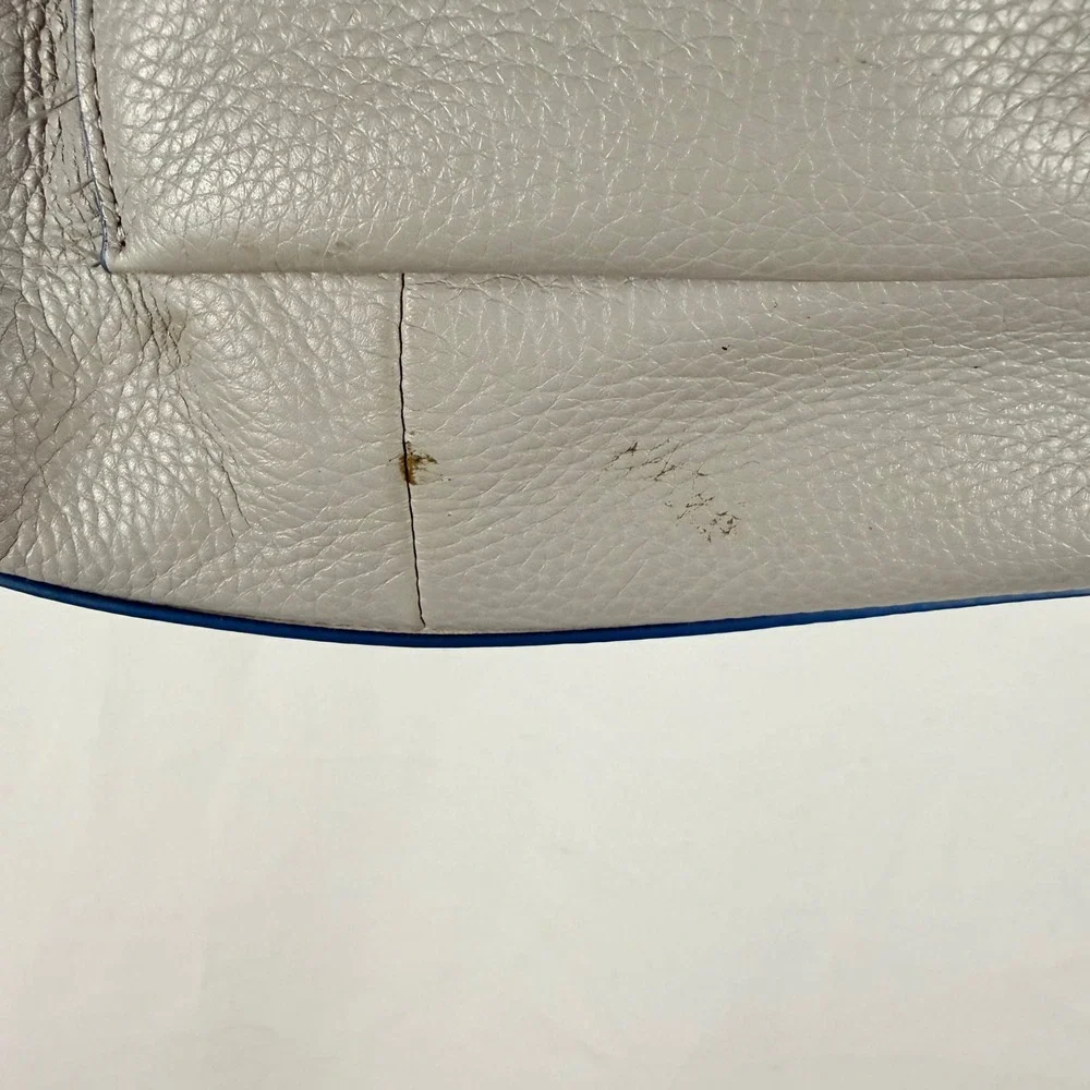Perlina Gray Leather Satchel Shoulder Bag Blue‎ Trim Y2K